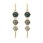 One of a Kind Tahitian Pearl Textile Trio Drop Earrings