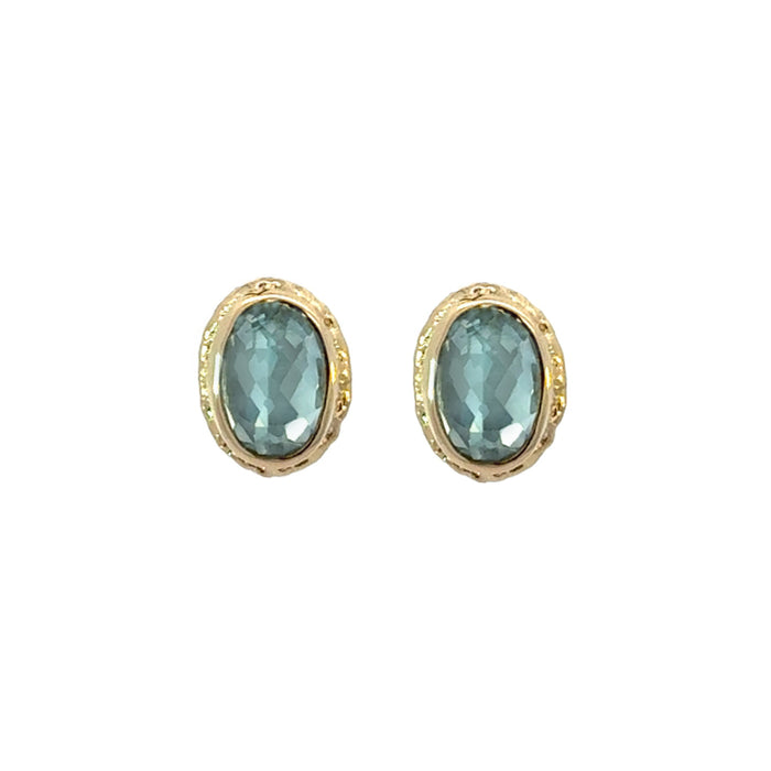 Inverted Oval Aquamarine Stud Earrings