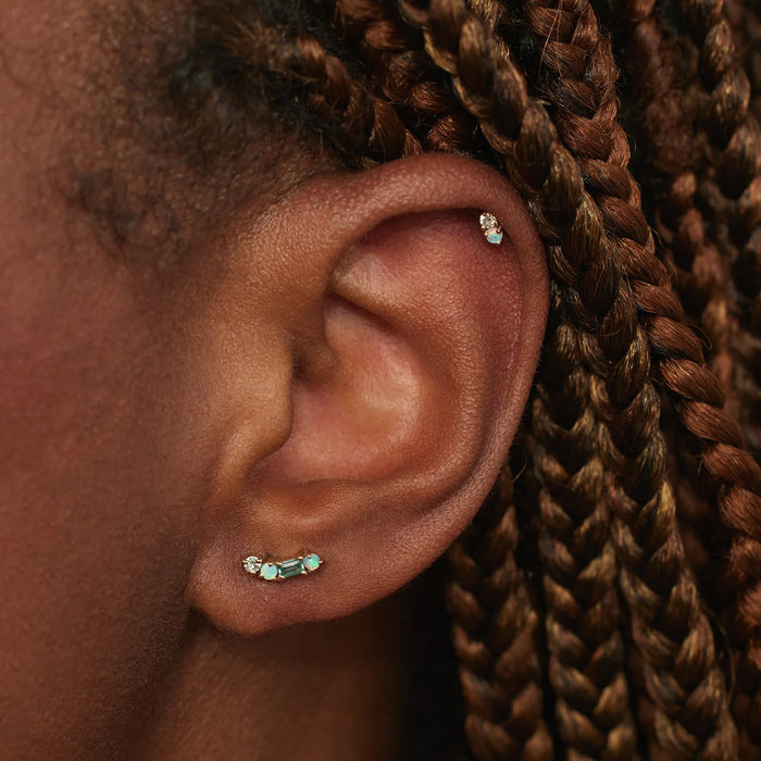 Opal & Tourmaline Crescent Pillar Earrings