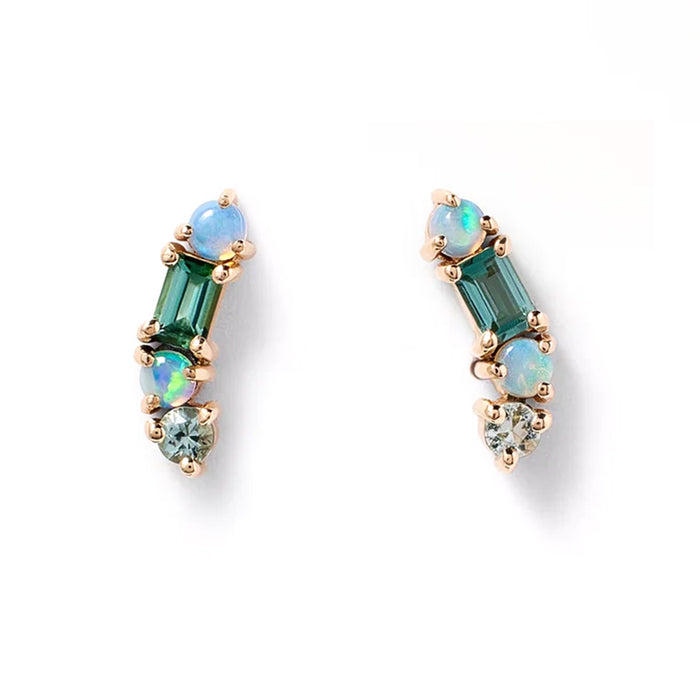 Opal & Tourmaline Crescent Pillar Earrings