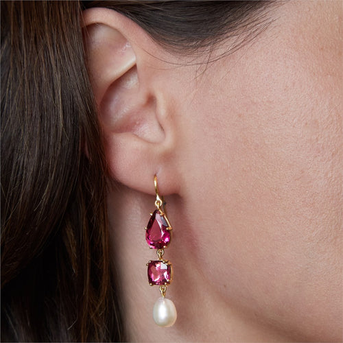 Pink Tourmalines & Pearl Drop Earrings Image 2