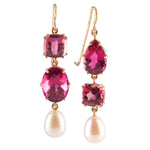 Pink Tourmalines & Pearl Drop Earrings