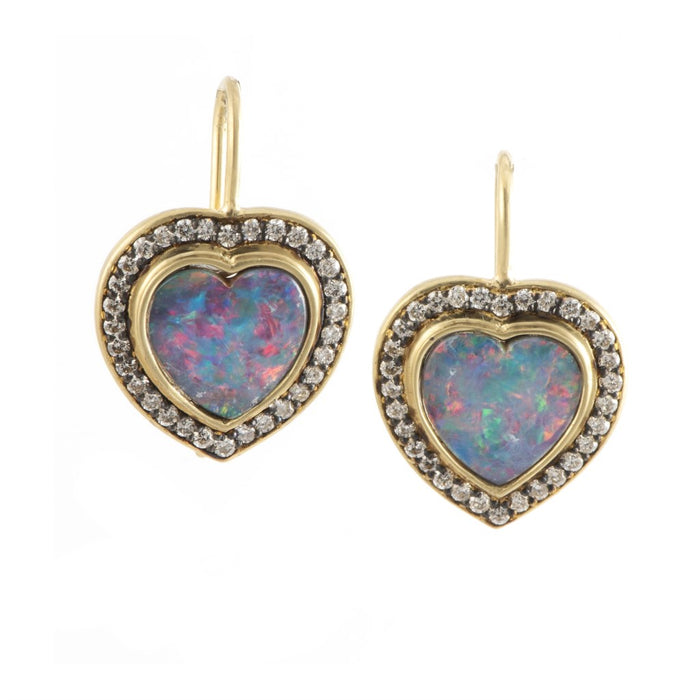 Heart Opal & Diamond Drop Earrings