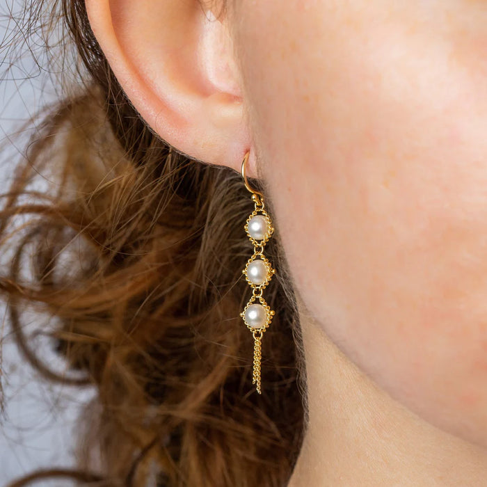 Akoya Pearl Textile Trio Drop Earrings