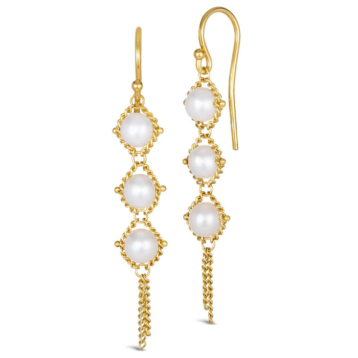 Akoya Pearl Textile Trio Drop Earrings