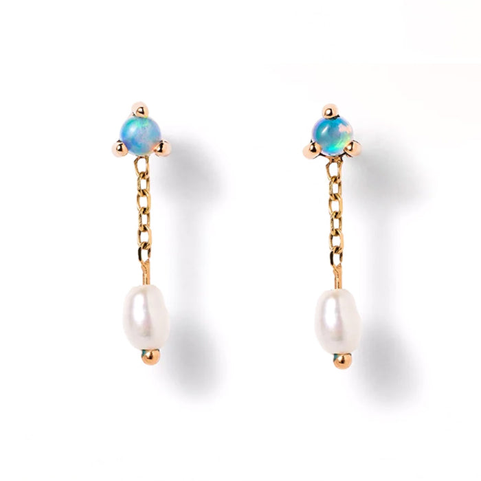 Large Opal & Pearl Shower Earrings