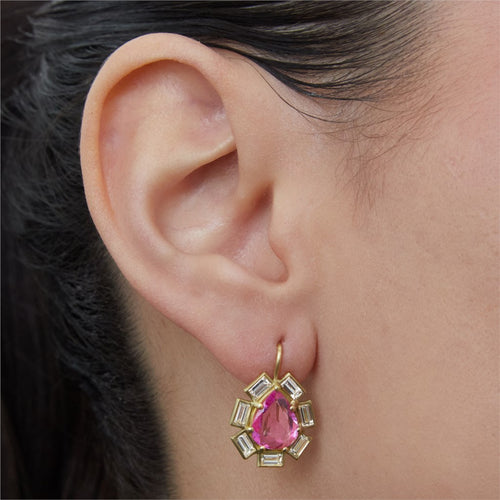 Pink Sapphire & Diamond Drop Earrings Image 2