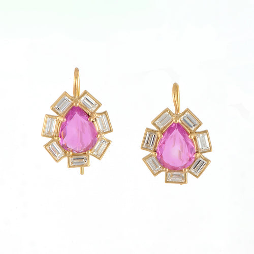 Pink Sapphire & Diamond Drop Earrings