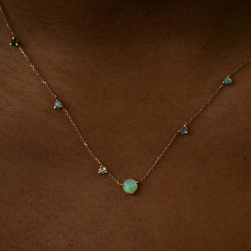 Opal, Diamond & Sapphire Linear Chain Necklace Image 2