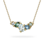 Sapphire, Aquamarine & Tourmaline Cluster Bar Necklace