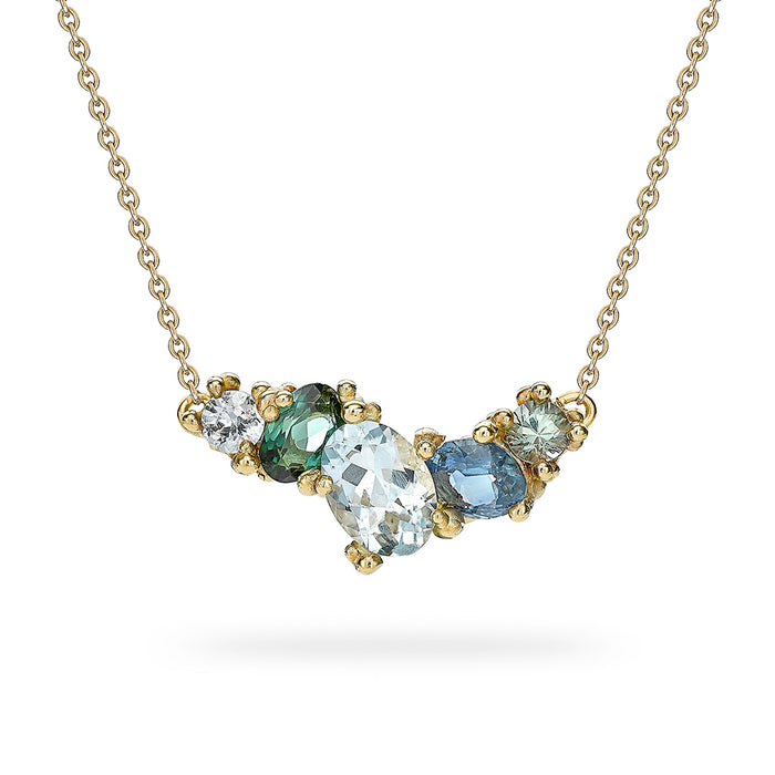 Sapphire, Aquamarine & Tourmaline Cluster Bar Necklace