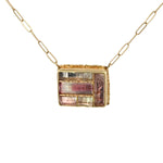 Pink Tourmaline & Quartz Mosaic Fusion Pendant Necklace