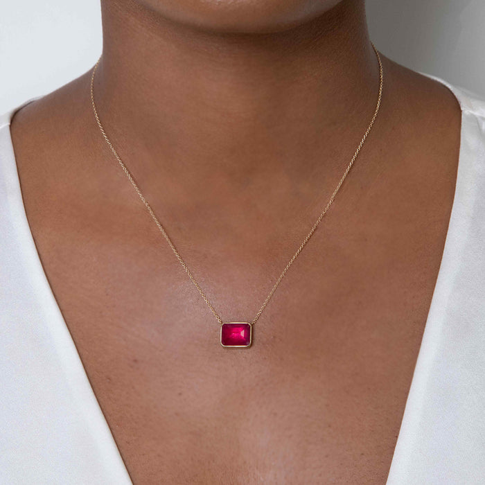 Rectangular African Ruby Pendant Necklace