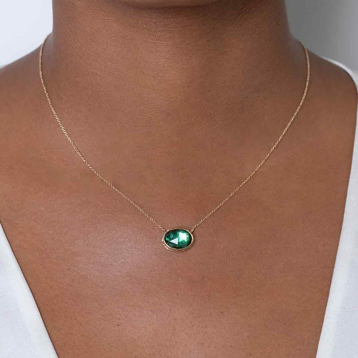 Oval Blue-Green Tourmaline Pendant Necklace