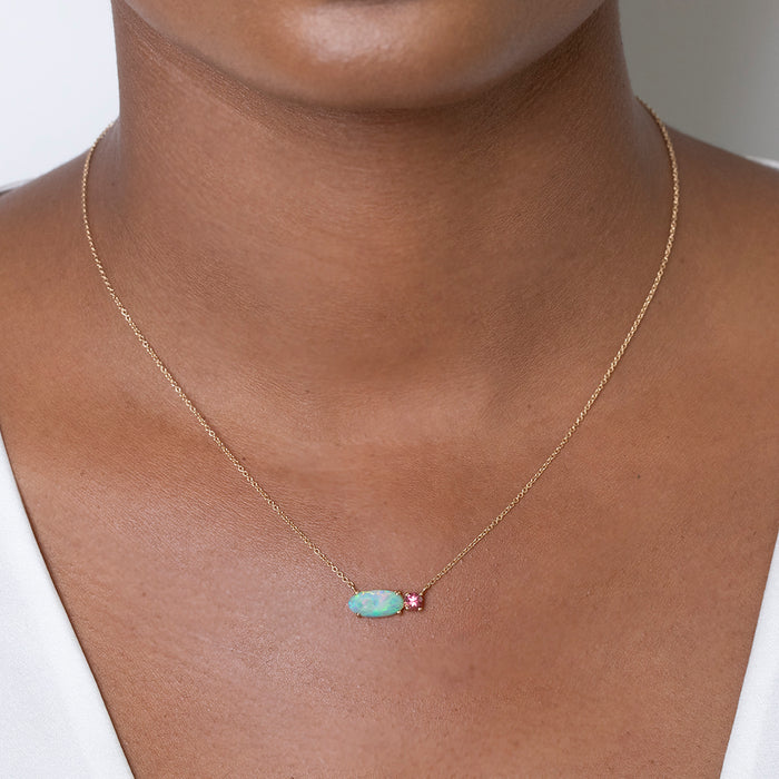 Australian Opal & Pink Tourmaline Pendant Necklace