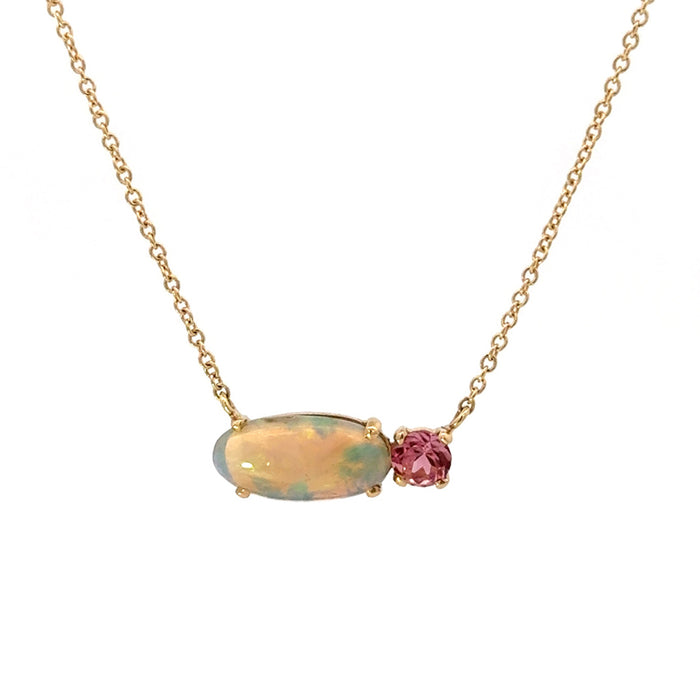 Australian Opal & Pink Tourmaline Pendant Necklace