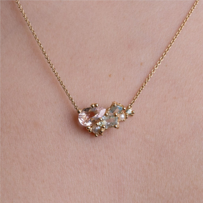 Multigem Asymmetric Encrusted Bar Necklace