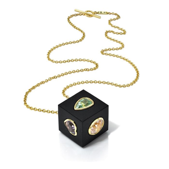 Paraiba Tourmaline & Mixed Gemstone Cube Pendant Necklace