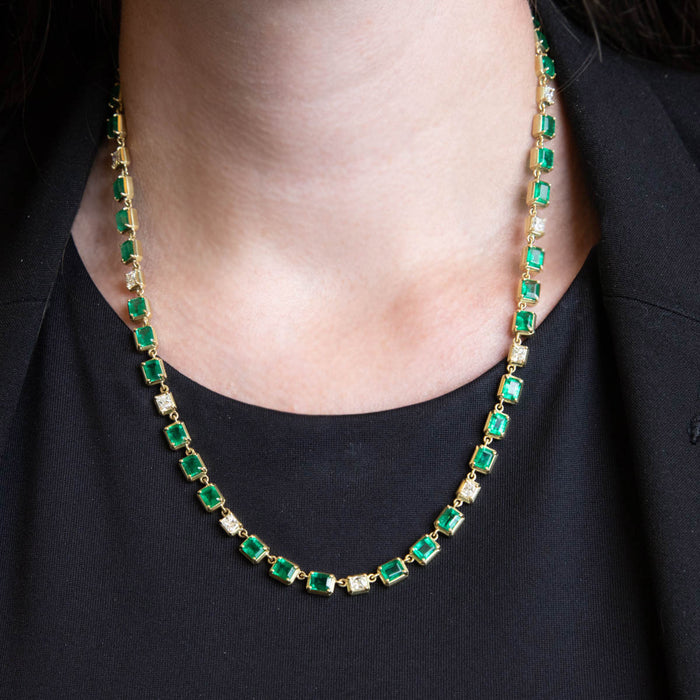 Zambian Emerald & Radiant Diamond Riviera Necklace