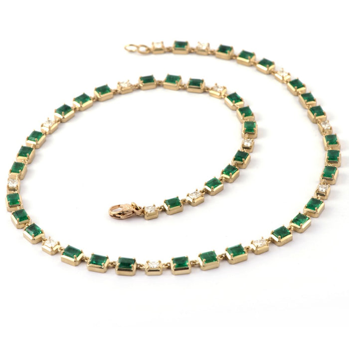 Zambian Emerald & Radiant Diamond Riviera Necklace