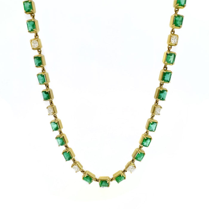 Zambian Emerald & Radiant Diamond Riviera Necklace