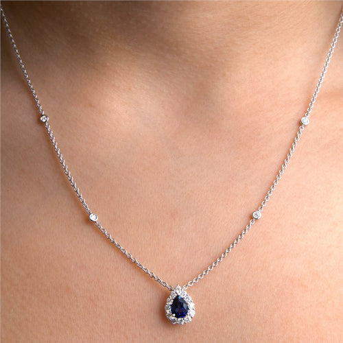 Sapphire & Diamond Halo Pendant Necklace Image 2