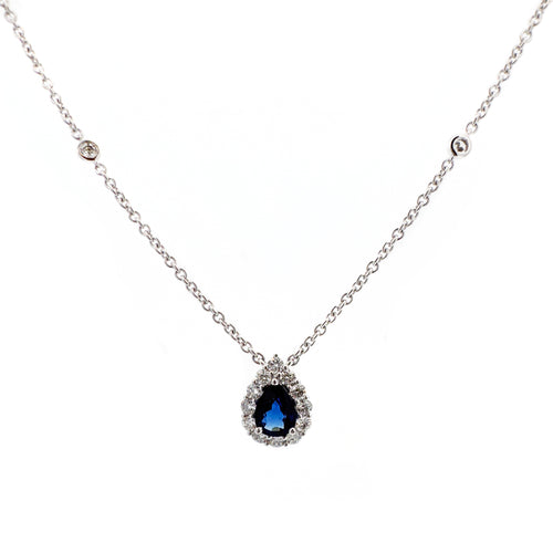 Sapphire & Diamond Halo Pendant Necklace