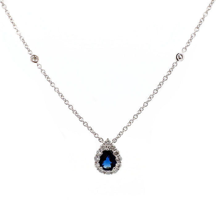 Sapphire & Diamond Halo Pendant Necklace