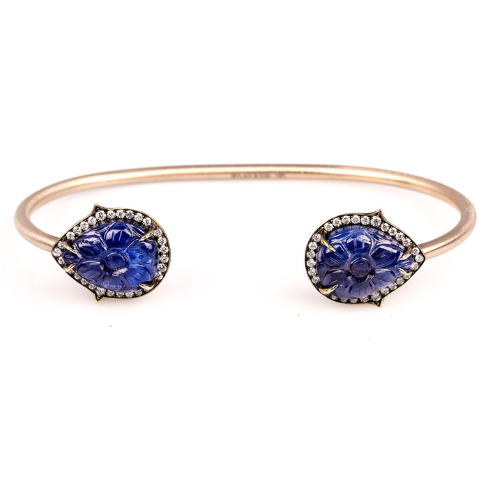 Carved Flower Sapphire & Diamond Cuff