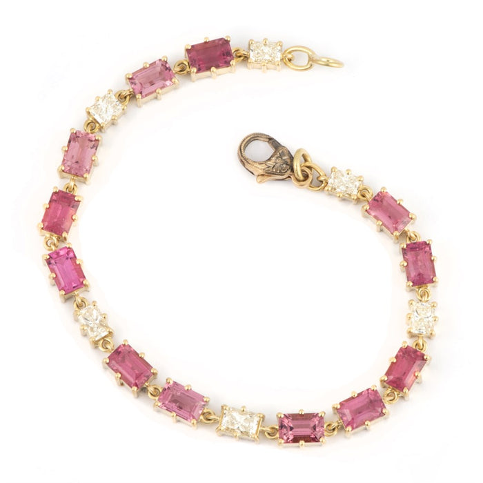 Pink Tourmaline & Diamond Station Bracelet