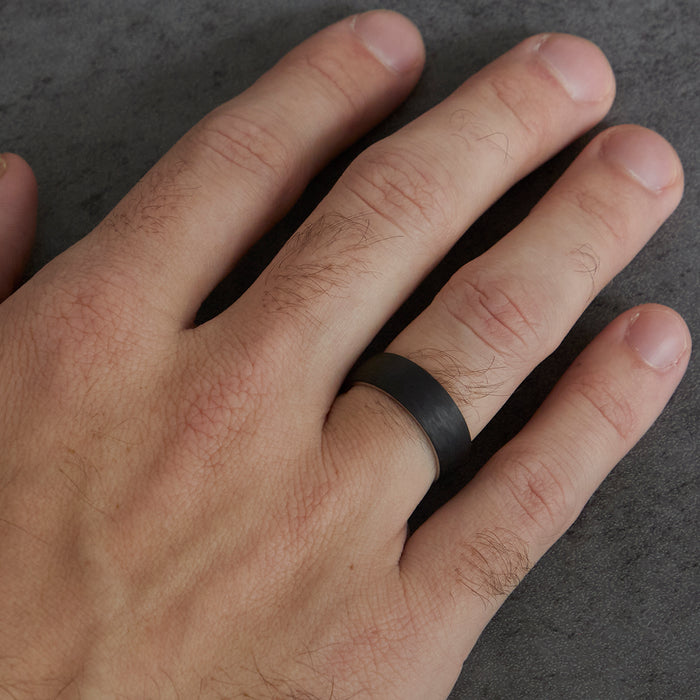 7.5mm White Gold & Black Carbon Fiber Wedding Band