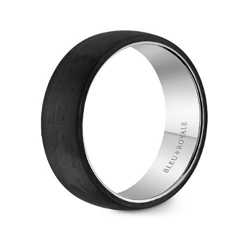 7.5mm White Gold & Black Carbon Fiber Wedding Band