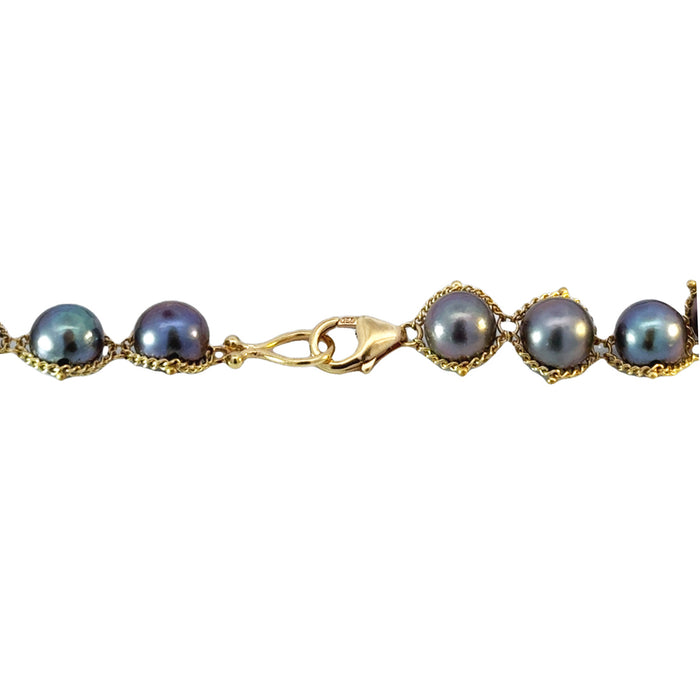 Blue Akoya Pearl Woven Necklace