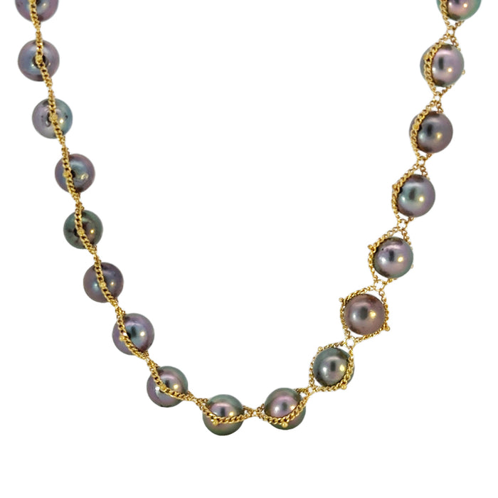 Blue Akoya Pearl Woven Necklace