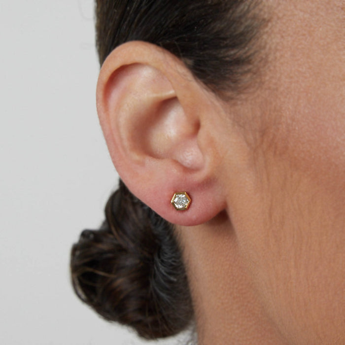 Diamond Hex Stud Earrings