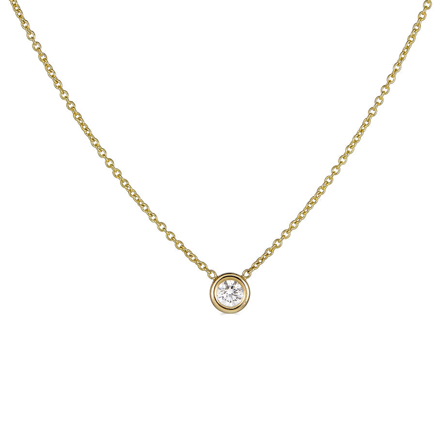 Single Bezel Set Diamond Necklace Yellow Gold .17ctr
