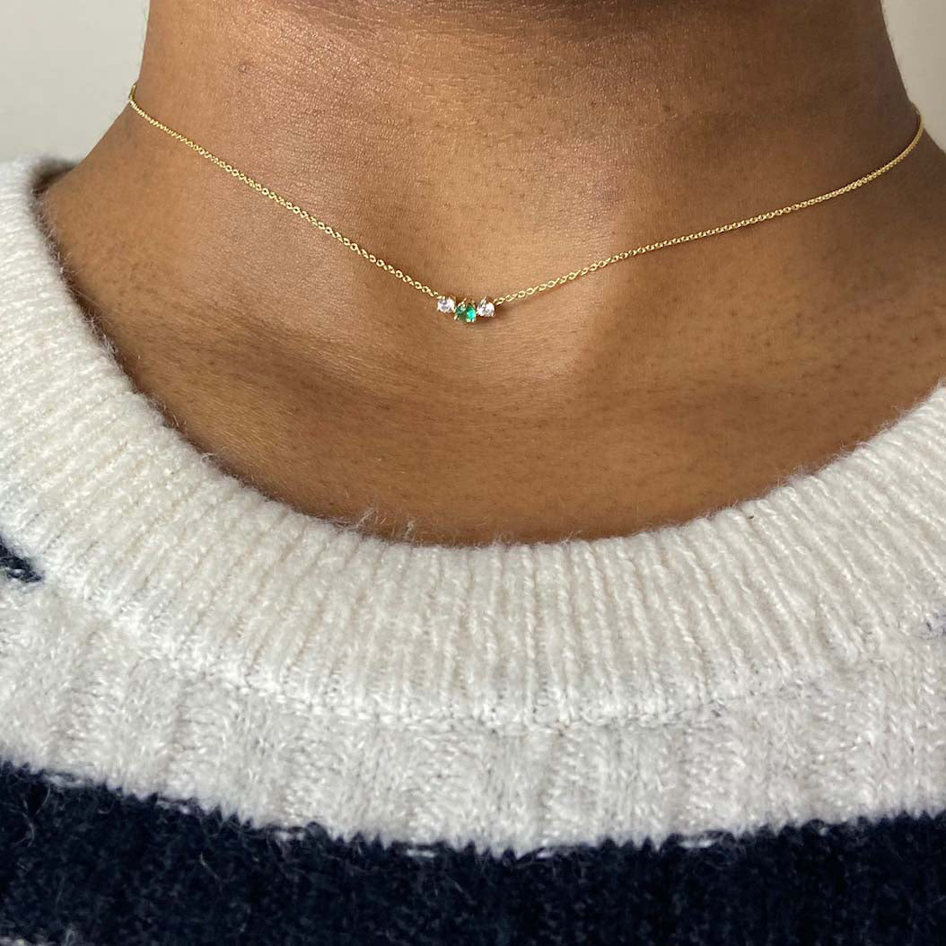 Emerald & Diamond Birthstone Trio Necklace